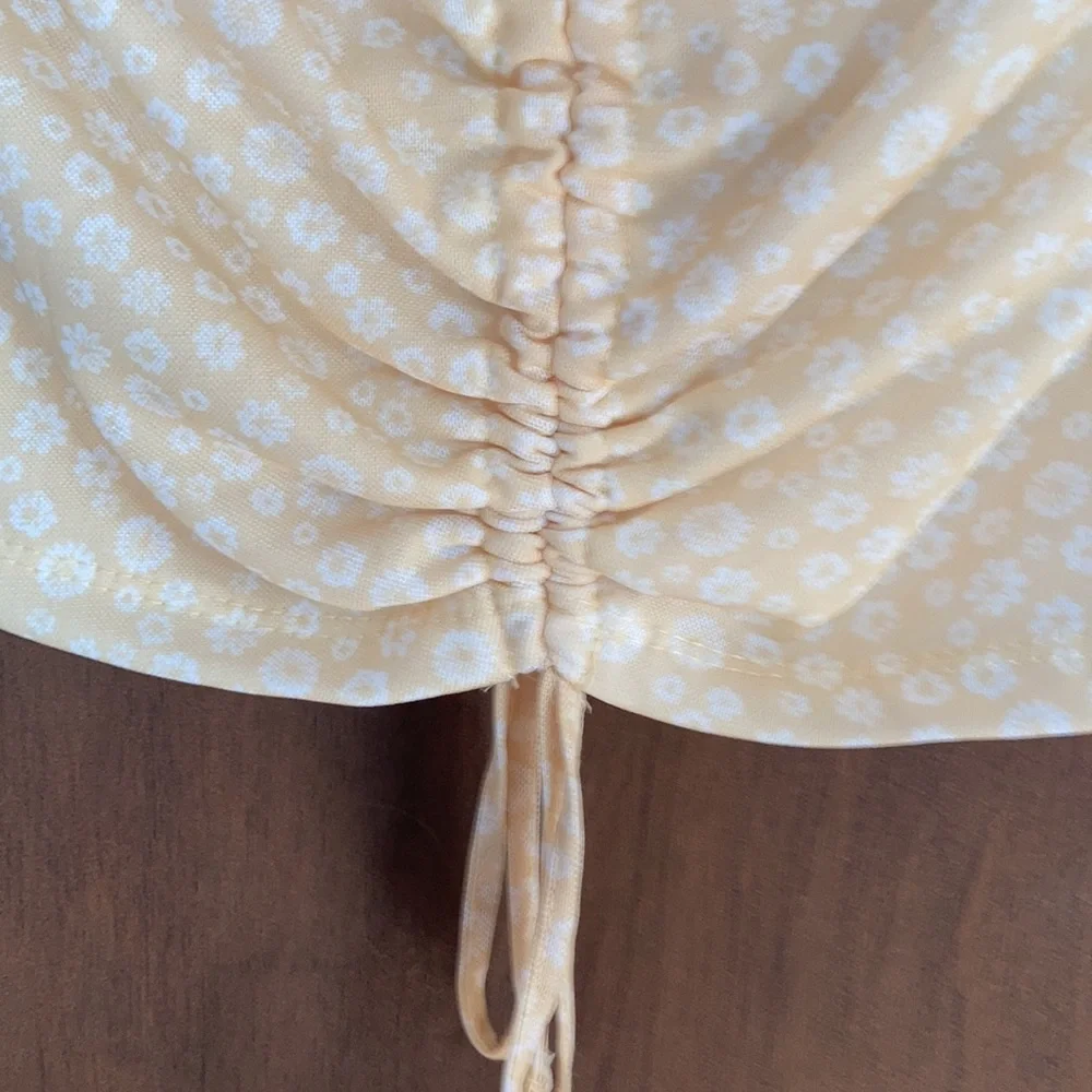 3/$12 Rue21 top Yellow w white floral print cinch front detail boho top casual - Picture 12 of 15